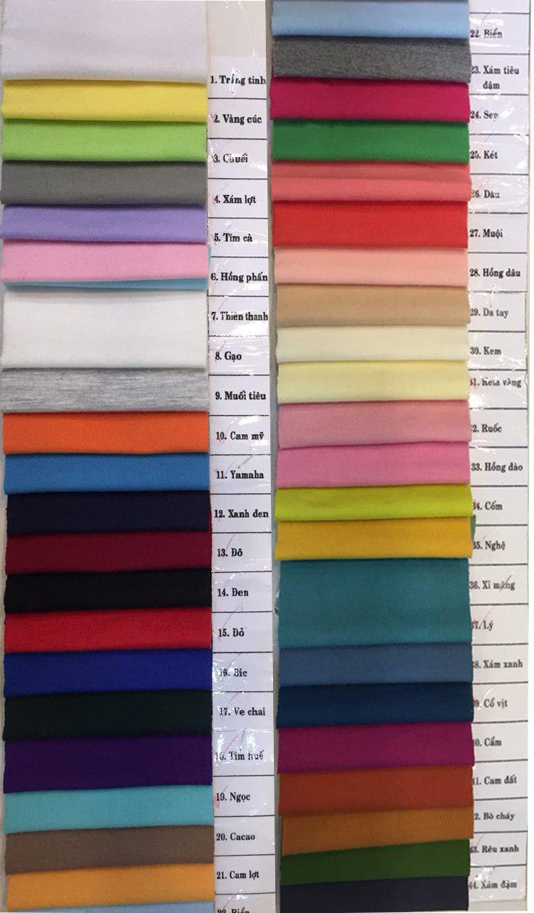 Bảng mã màu và mẫu vải áo thun