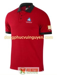 Mẫu áo thun đồng phục công ty có cổ đẹp màu đỏ viền đen mang đến sự th