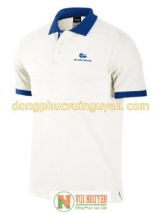 Mẫu áo thun đồng phục công ty có cổ đẹp màu trắng viền xanh mang đến s