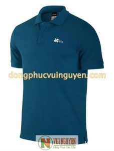 Mẫu áo thun đồng phục công ty có cổ đẹp màu xanh dương mang đến sự tho
